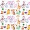 Watercolor Packed Safari Animals Fabric - ineedfabric.com