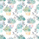 Watercolor Packed Succulents Fabric - White - ineedfabric.com