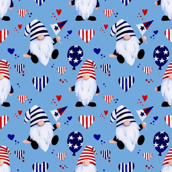 Watercolor Patriotic Gomes and Hearts Fabric - Blue - ineedfabric.com