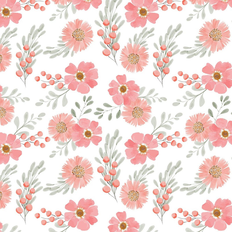 Watercolor Peach Flower Fabric - Pink - ineedfabric.com