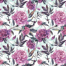 Watercolor Peonies And Leaves Fabric - Pink - ineedfabric.com