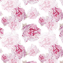 Watercolor Peony Flowers Fabric - White - ineedfabric.com