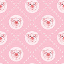 Watercolor Pig Faces on Diagonal Dots Fabric - ineedfabric.com