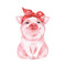 Watercolor Pig Wearing Bandana Fabric Panel - ineedfabric.com