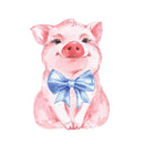 Watercolor Pig With Bow Fabric Panel - Pink - ineedfabric.com