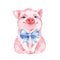 Watercolor Pig With Bow Fabric Panel - Pink - ineedfabric.com