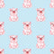 Watercolor Pigs on Dots Fabric - Blue - ineedfabric.com