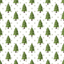 Watercolor Pine Trees Green Hearts Fabric - ineedfabric.com