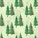 Watercolor Pine Trees on Snowflakes Fabric - Green - ineedfabric.com