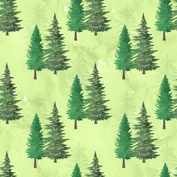 Watercolor Pine Trees Pattern 1 Fabric - Green - ineedfabric.com
