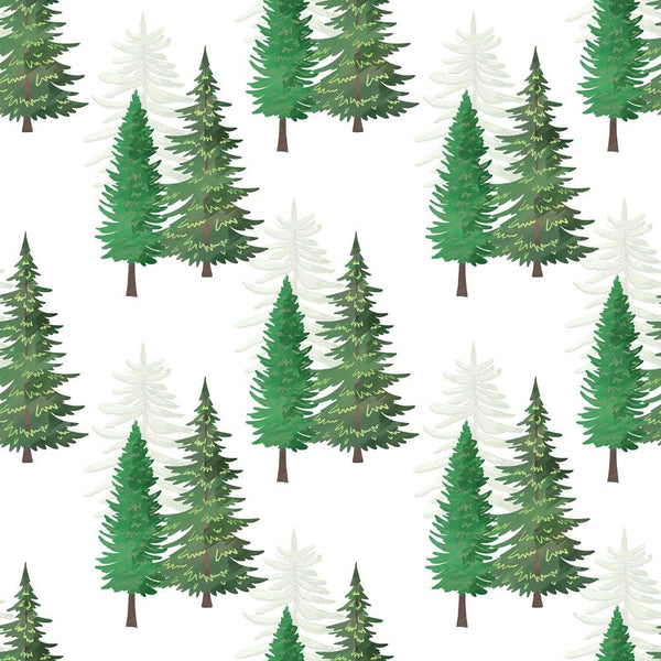 Watercolor Pine Trees Pattern 1 Fabric - White - ineedfabric.com