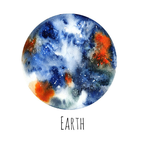 Watercolor Planets Earth Fabric Panel - ineedfabric.com