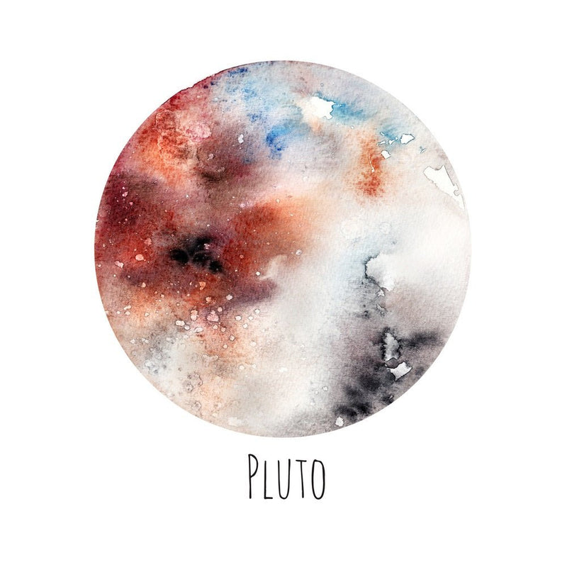 Watercolor Planets Pluto Fabric Panel - ineedfabric.com