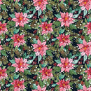 Watercolor Poinsettia, Spruce, and Berries Fabric - Navy Blue - ineedfabric.com