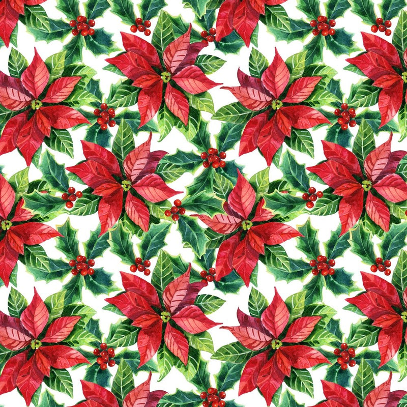 Watercolor Poinsettias Fabric - Red - ineedfabric.com