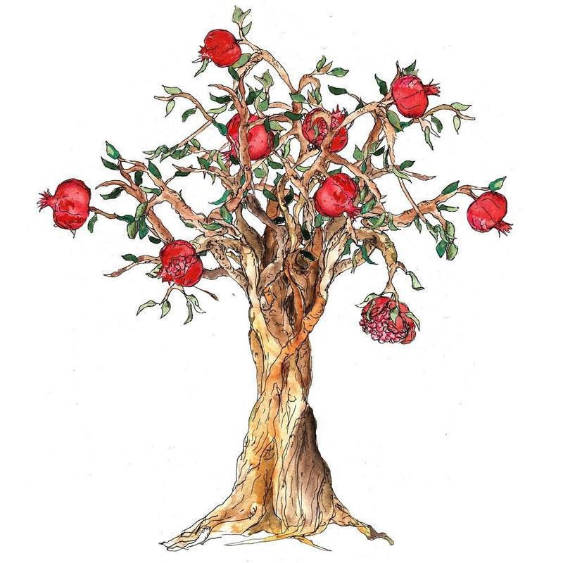 Watercolor Pomegranate Tree Fabric Panel - ineedfabric.com