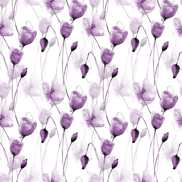Watercolor Purple Long-stemmed Poppy Floral Fabric - ineedfabric.com