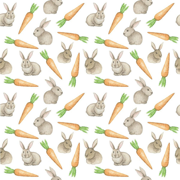 Watercolor Rabbits & Carrots Fabric - ineedfabric.com