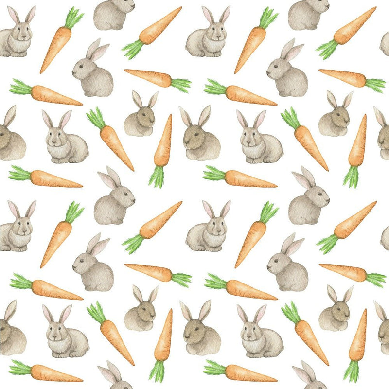 Watercolor Rabbits & Carrots Fabric - ineedfabric.com