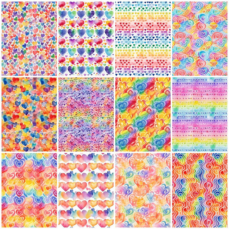 Watercolor Rainbow Hearts Fat Quarter Bundle - 12 Pieces - ineedfabric.com