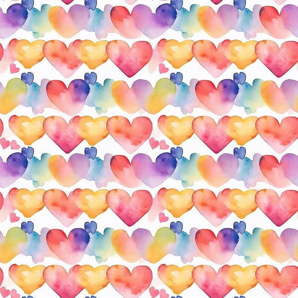 Watercolor Rainbow Hearts Pattern 1 Fabric - ineedfabric.com