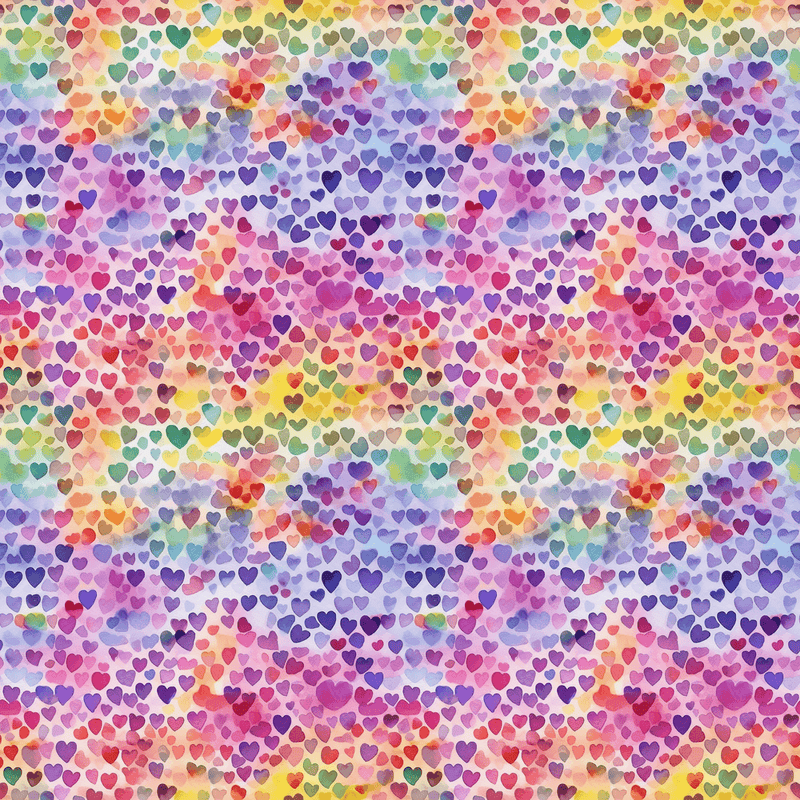 Watercolor Rainbow Hearts Pattern 12 Fabric - ineedfabric.com