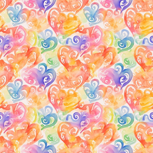 Watercolor Rainbow Hearts Pattern 2 Fabric - ineedfabric.com