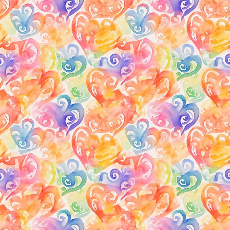Watercolor Rainbow Hearts Pattern 2 Fabric - ineedfabric.com