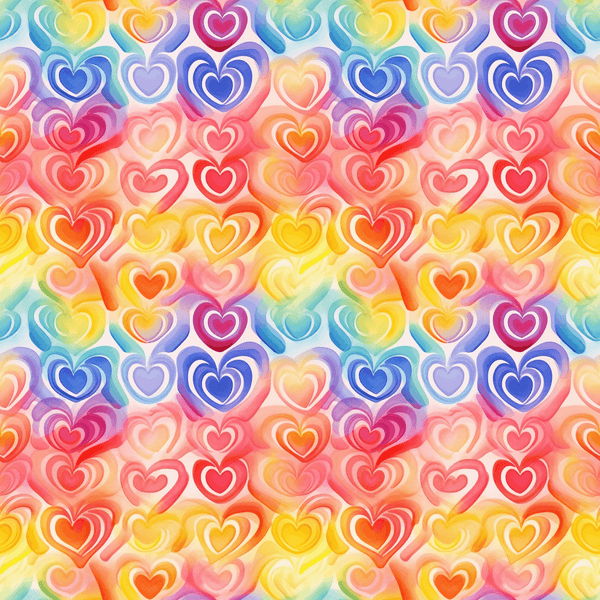 Watercolor Rainbow Hearts Pattern 3 Fabric - ineedfabric.com