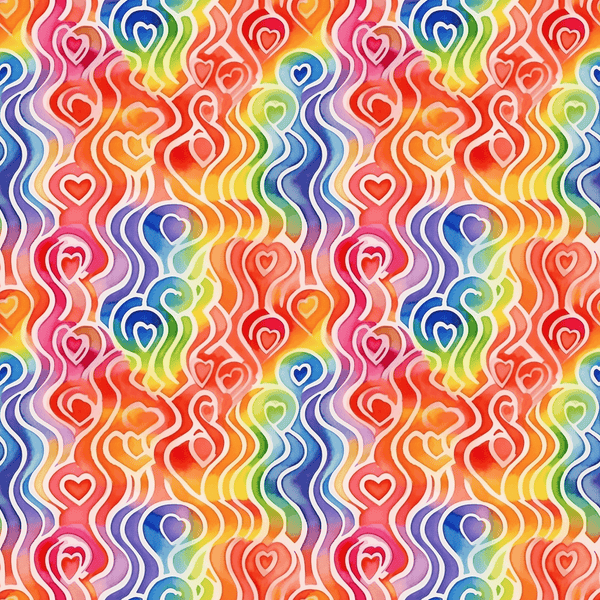 Watercolor Rainbow Hearts Pattern 5 Fabric - ineedfabric.com