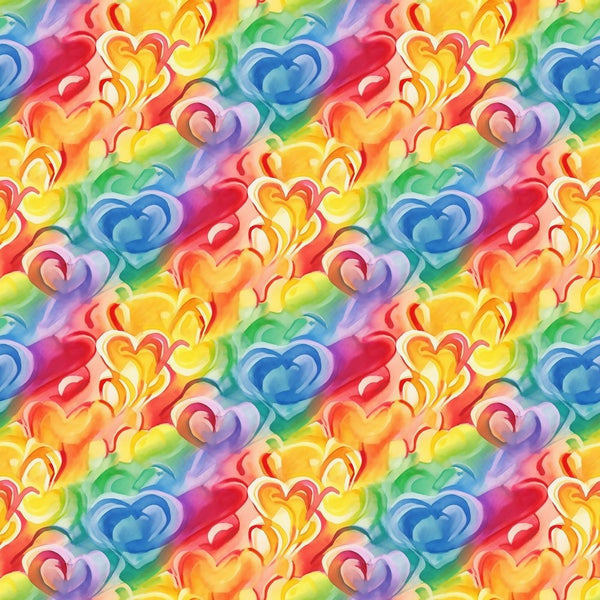 Watercolor Rainbow Hearts Pattern 6 Fabric - ineedfabric.com