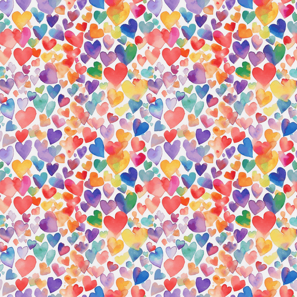 Watercolor Rainbow Hearts Pattern 9 Fabric - ineedfabric.com