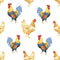 Watercolor Rooster & Hen Fabric - White - ineedfabric.com