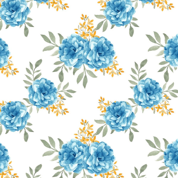 Watercolor Rose Fabric - Blue - ineedfabric.com