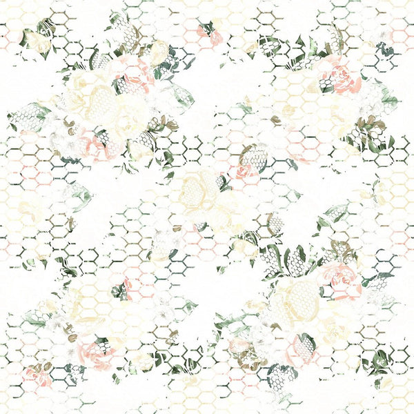 Watercolor Roses Bundles Faded Fabric - White - ineedfabric.com
