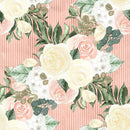 Watercolor Roses Bundles on Stripes Fabric - Pink - ineedfabric.com