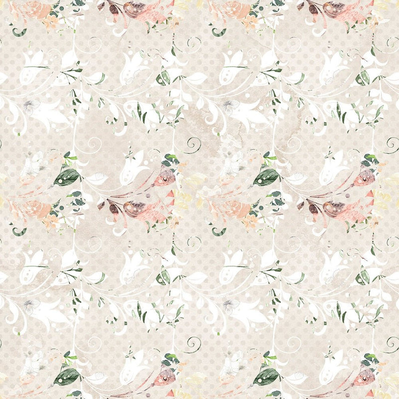 Watercolor Roses Floral on Dots Fabric - Tan - ineedfabric.com