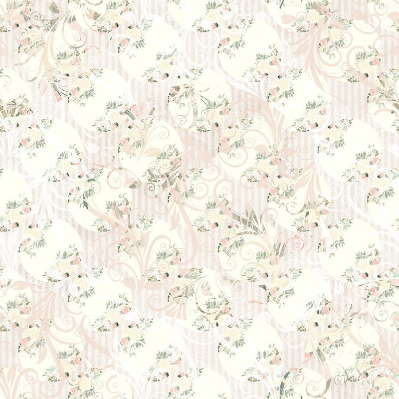 Watercolor Roses Floral on Stripes Fabric - Tan - ineedfabric.com