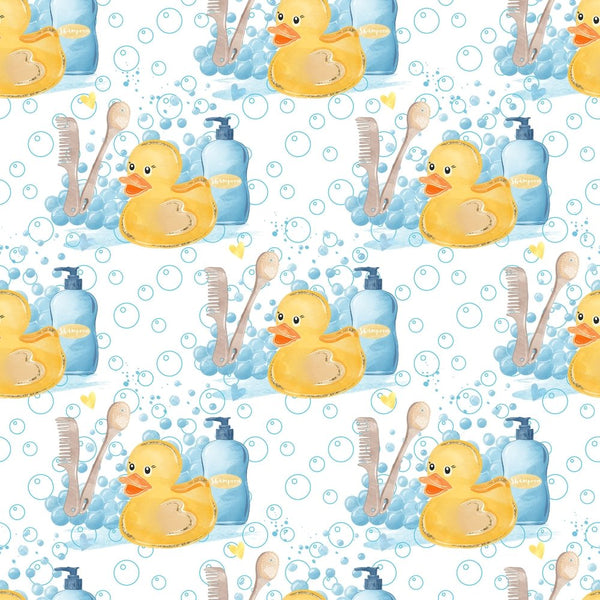 Watercolor Rubber Ducks 4 Fabric - White - ineedfabric.com