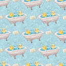 Watercolor Rubber Ducks 6 on Bubbles Fabric - Blue - ineedfabric.com