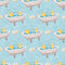 Watercolor Rubber Ducks 6 on Bubbles Fabric - Blue - ineedfabric.com