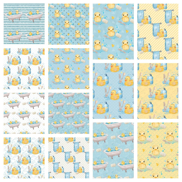 Watercolor Rubber Ducks Charm Pack - 14 Pieces - ineedfabric.com
