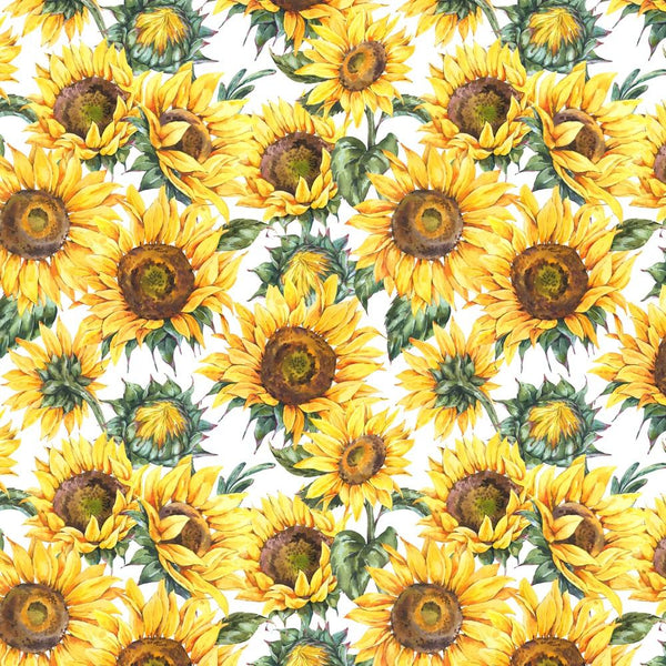 Watercolor Rustic Farmhouse Sunflower Fabric - White - ineedfabric.com