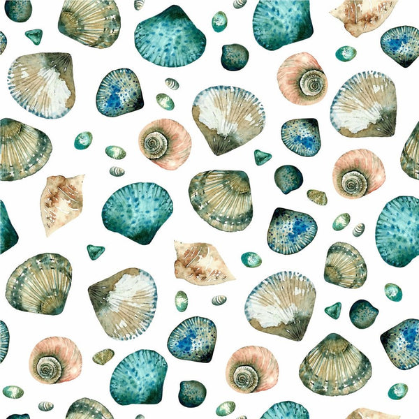Watercolor Seashells Fabric - ineedfabric.com