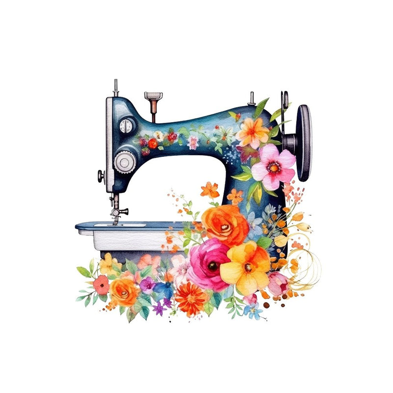 Watercolor Sewing Machine Pattern 1 Fabric Panel - ineedfabric.com