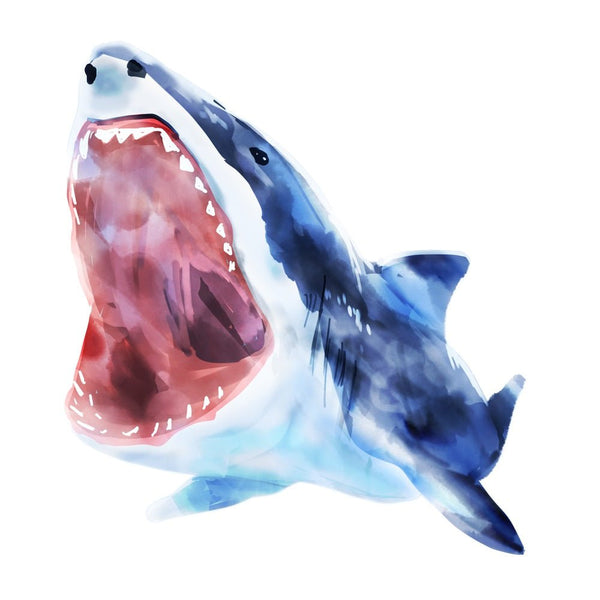 Watercolor Shark Attack Fabric Panel - ineedfabric.com