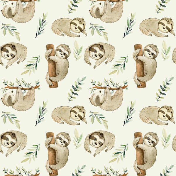 Watercolor Sloths Allover Fabric - Tan - ineedfabric.com