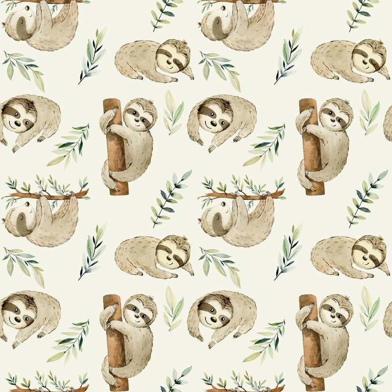 Watercolor Sloths Allover Fabric - Tan - ineedfabric.com