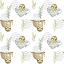 Watercolor Sloths In Cups Fabric - White - ineedfabric.com