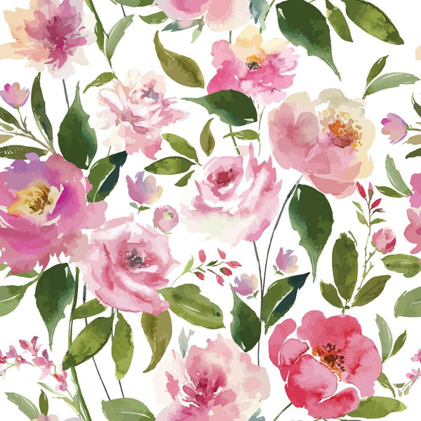 Watercolor Spring Floral Fabric - Pink - ineedfabric.com